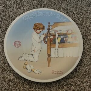 Norman Rockwell Prayerful Child Plate - Blue, Cream, Brown